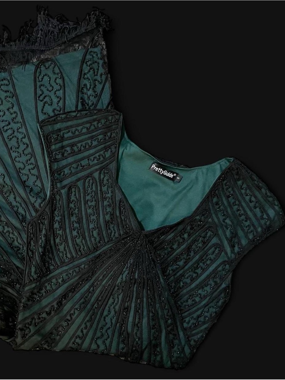PrettyGuide Emerald Green 1920s inspired Beaded flapper Mini Dress